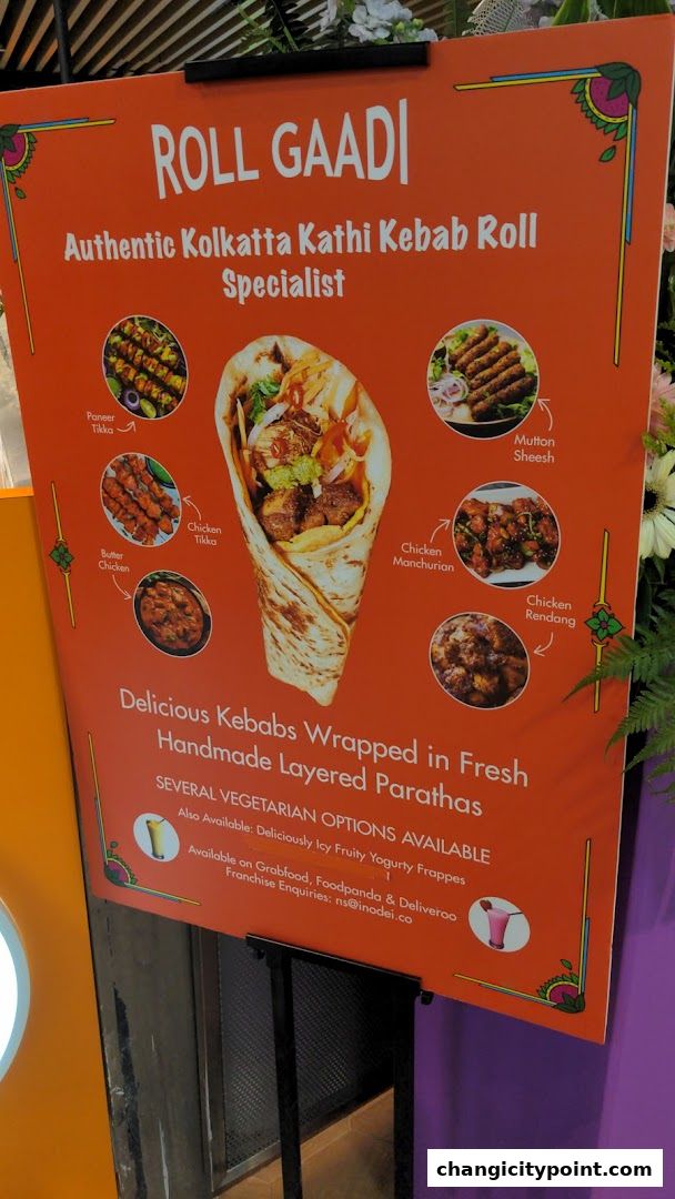 A sign for Roll Gaadi, an authentic Kolkatta Kathi Kebab Roll specialist.
