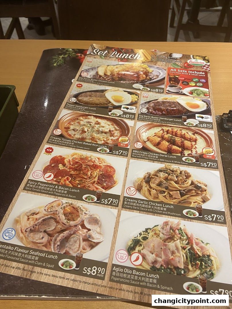 A menu showcasing various set lunch options with enticing food photography.