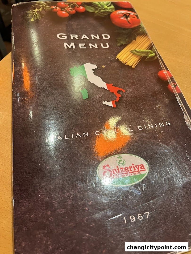 A Saizeriya Grand Menu featuring Italian cuisine and the year 1967.