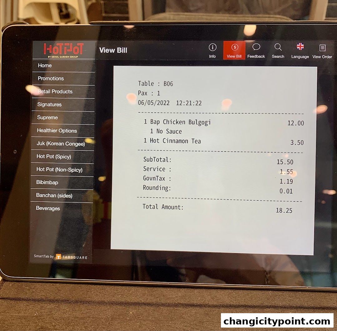 A digital bill displays items ordered and total amount for a hot pot meal.
