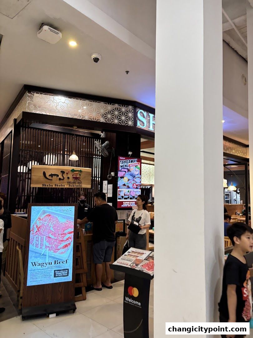 Shabu Sai restaurant entrance with a digital display showing Wagyu Beef.