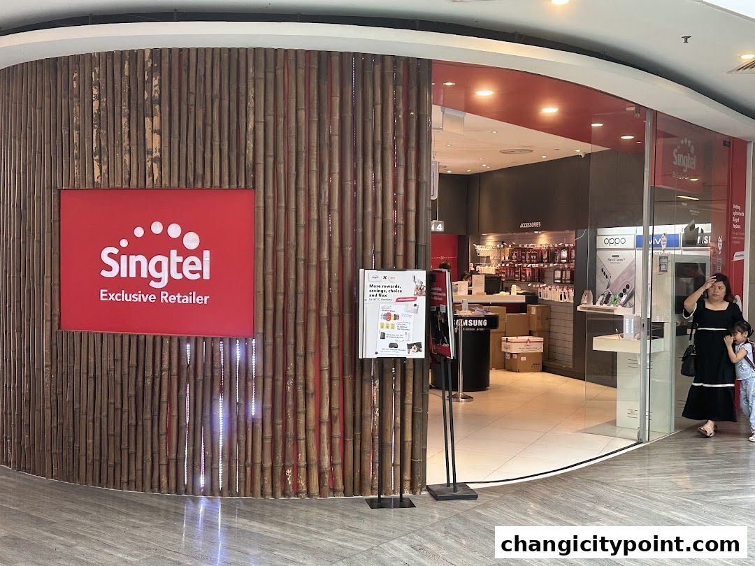 Singtel Exclusive Retailer shop front with bamboo exterior and display of accessories.