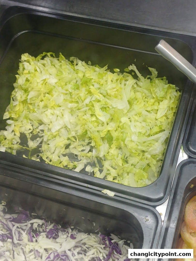 A close-up shot of shredded lettuce in a black food service container.