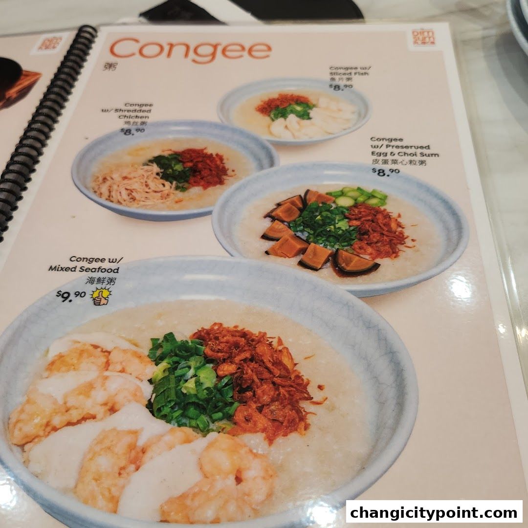 A menu page showcasing various congee dishes with prices and descriptions.