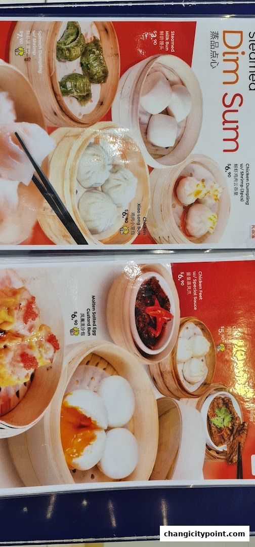 A menu showcasing various steamed dim sum dishes with prices and descriptions.