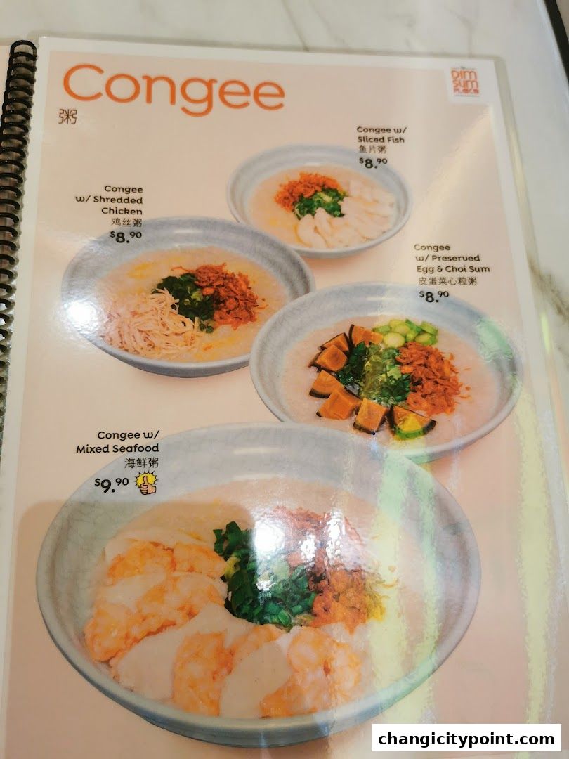 A menu page showcasing various congee dishes with appetizing images and prices.