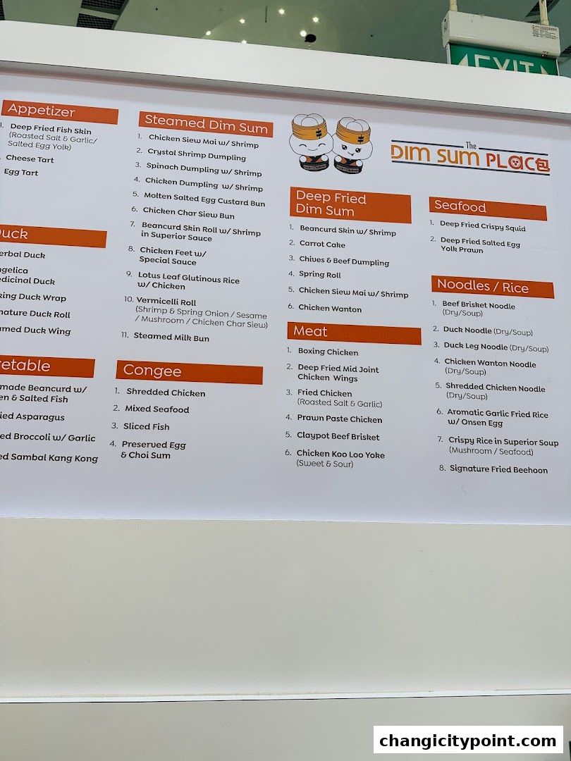 A menu for The Dim Sum Place featuring various dim sum, meat, seafood, and rice dishes.