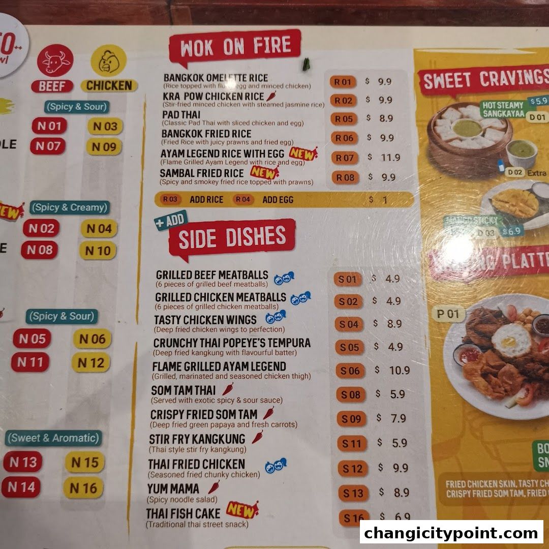 A menu for The Original Boat Noodle featuring Wok on Fire and Side Dishes.