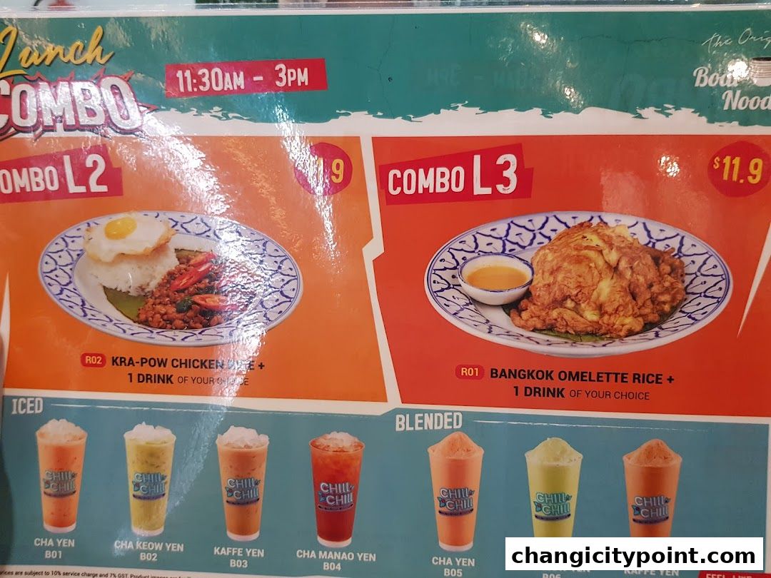 A menu board for The Original Boat Noodle featuring lunch combos and drinks.