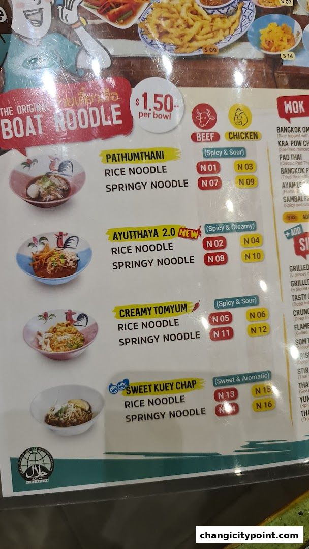 A menu for The Original Boat Noodle, showcasing various noodle dishes with prices and options.