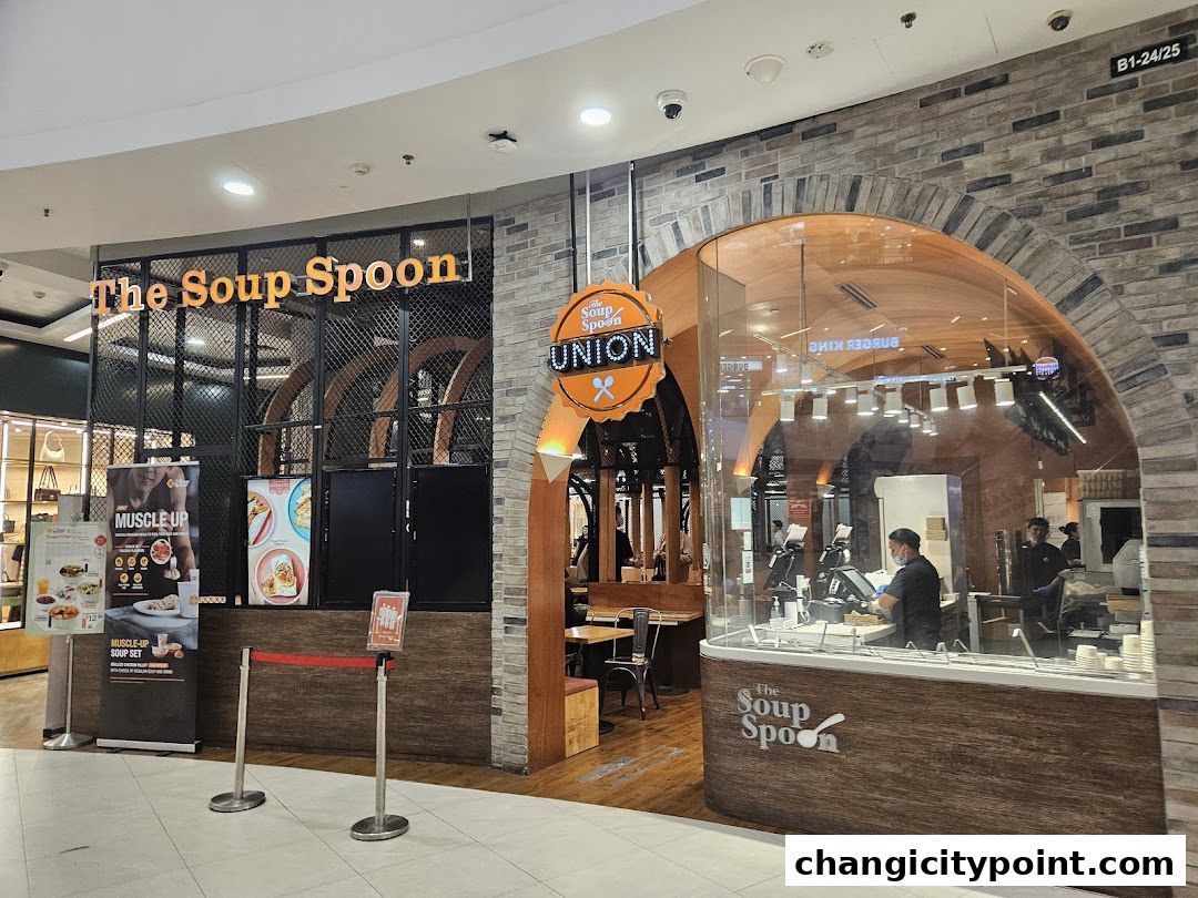 Exterior view of The Soup Spoon Union restaurant with its signage and entrance.