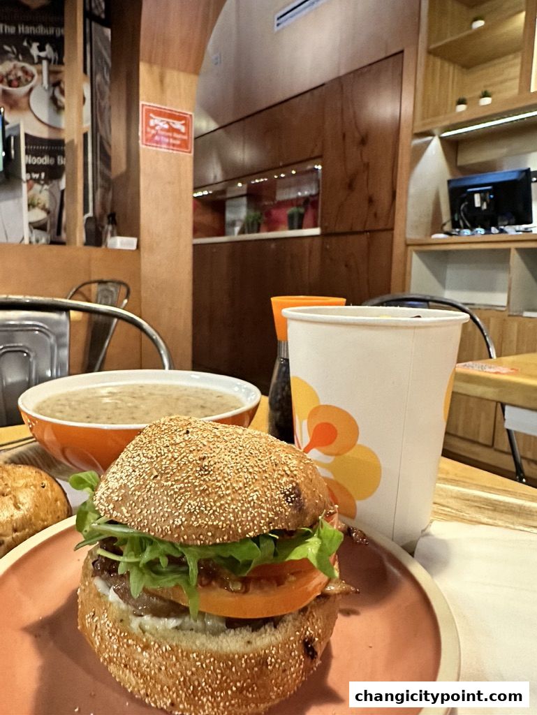 A delicious burger and soup are served at The Soup Spoon Union.