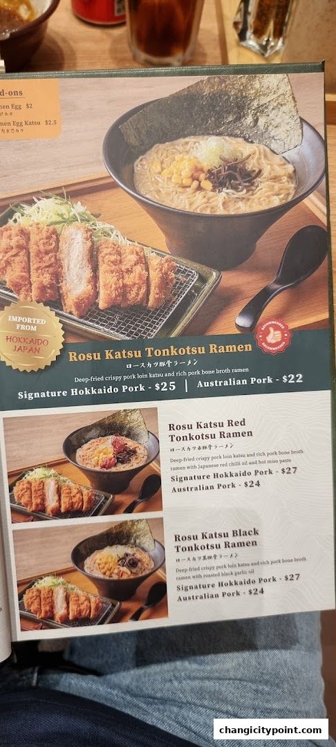 A menu featuring Tonkatsu Ramen dishes with pork options and prices.