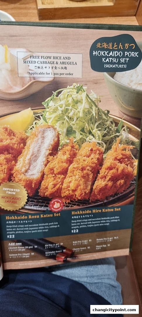 A menu showcasing Hokkaido Pork Katsu Sets with descriptions and prices.