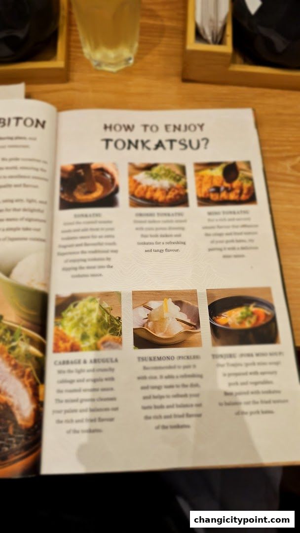 A menu page showing how to enjoy Tonkatsu with descriptions and images of dishes.