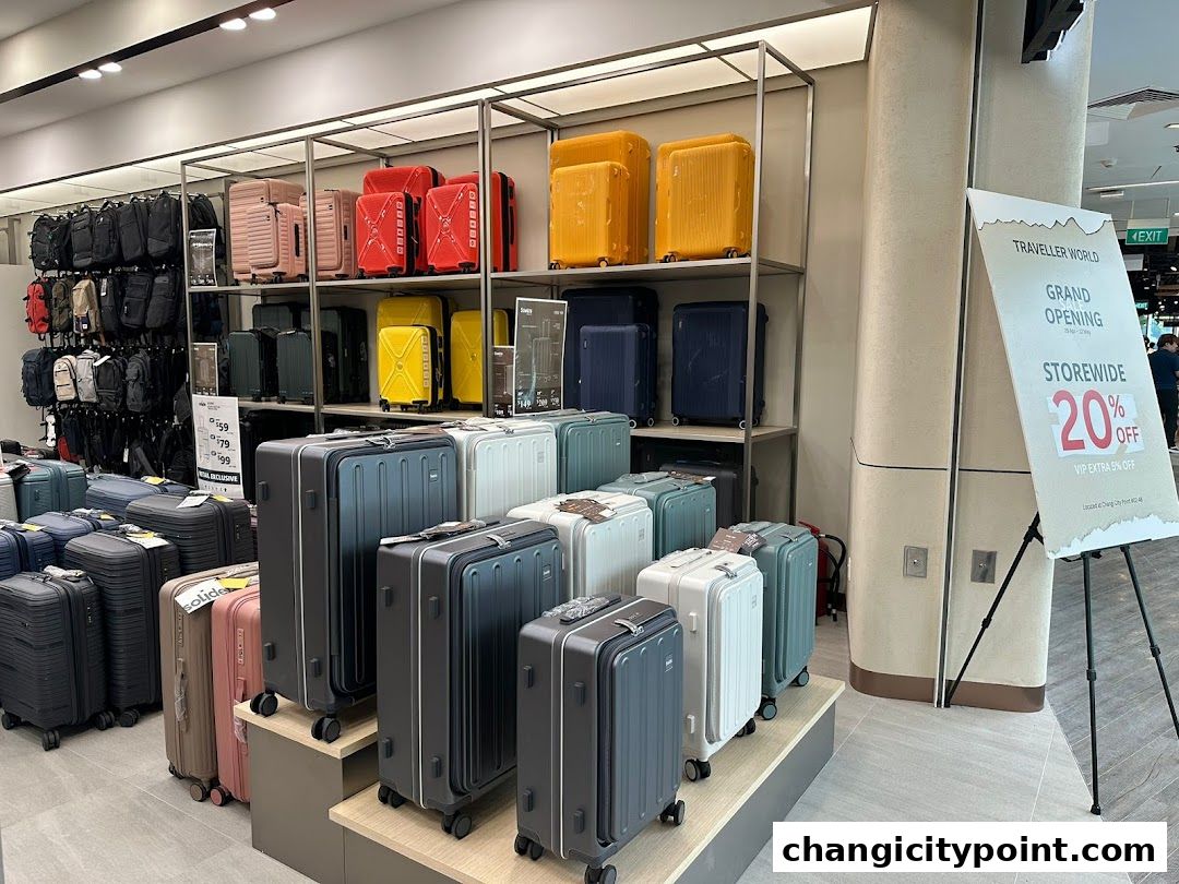 A wide selection of luggage and backpacks displayed in a retail store.
