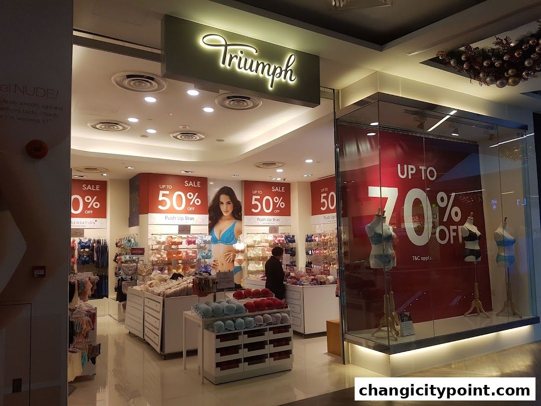 Triumph lingerie store with 'Up to 70% Off' sale displayed prominently.