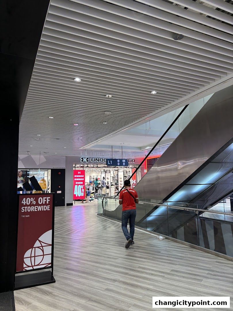 Under Armour store entrance with a 40% off storewide sale sign.