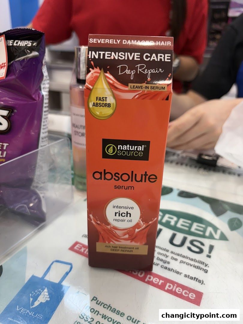 A box of 'absolute serum' intensive care hair treatment is displayed.