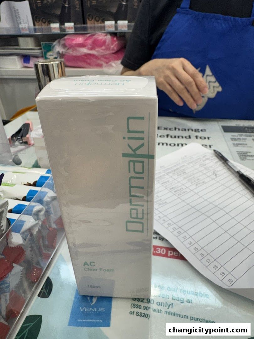 A box of Dermakin AC Clear Foam cleanser is displayed at Venus Beauty.