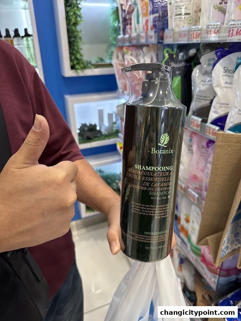 A person holds a bottle of Botanix Lavender Oil Control Shampoo for Oily Hair.