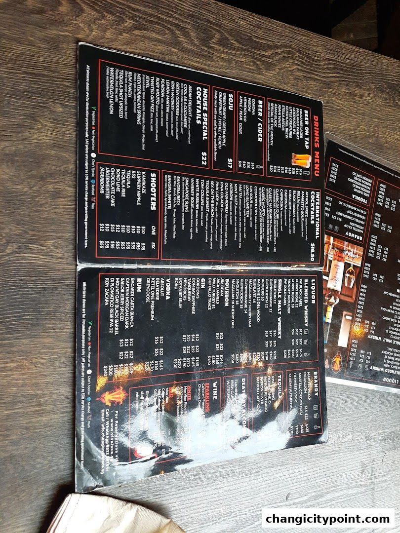 A menu from Viva Loca Changi featuring a wide selection of drinks and cocktails.