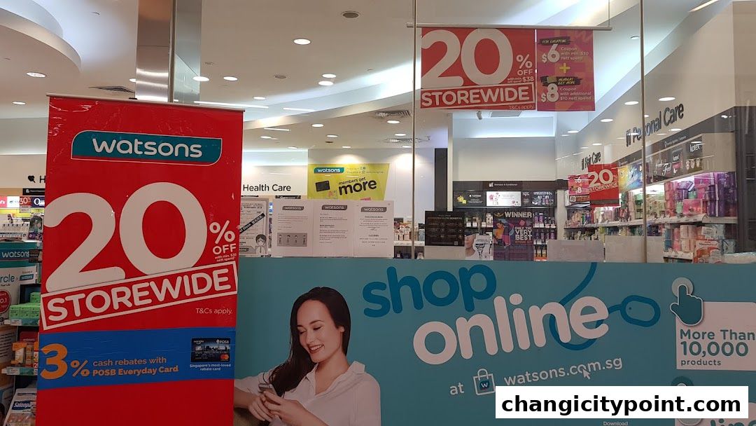 Watsons store front with '20% Storewide' and 'Shop Online' promotions.