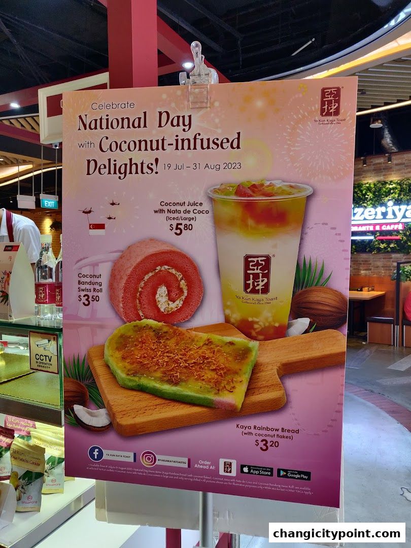 A promotional poster for Ya Kun Kaya Toast's National Day specials featuring coconut-infused delights.