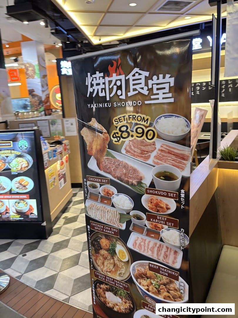 A banner showcasing various Yakiniku Shokudo sets and dishes with prices.
