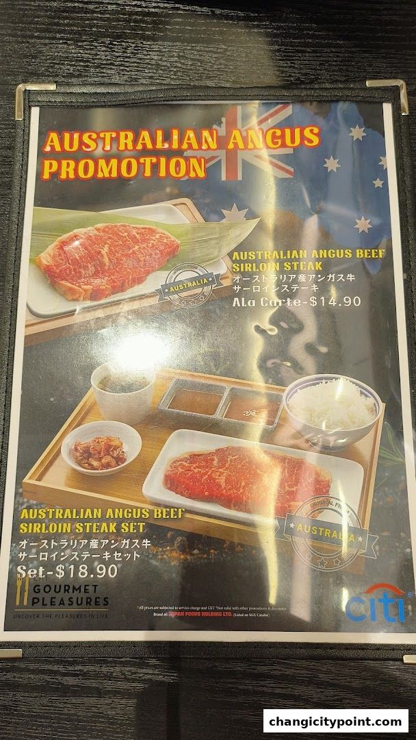 Menu promotion for Australian Angus Beef Sirloin Steak Set and Ala Carte.