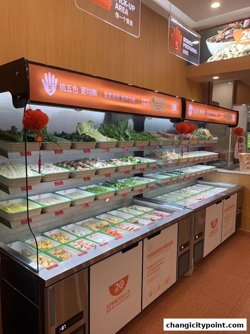 A display of fresh ingredients for Mala Tang at Yang Guo Fu.