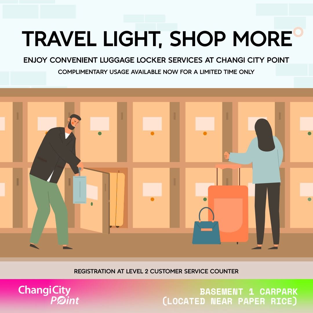 Complimentary luggage locker service at Changi City Point