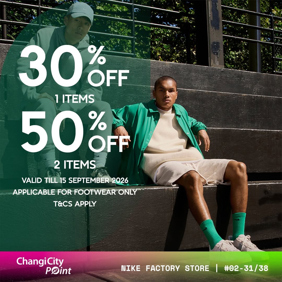 Nike Factory Store footwear promotion at Changi City Point