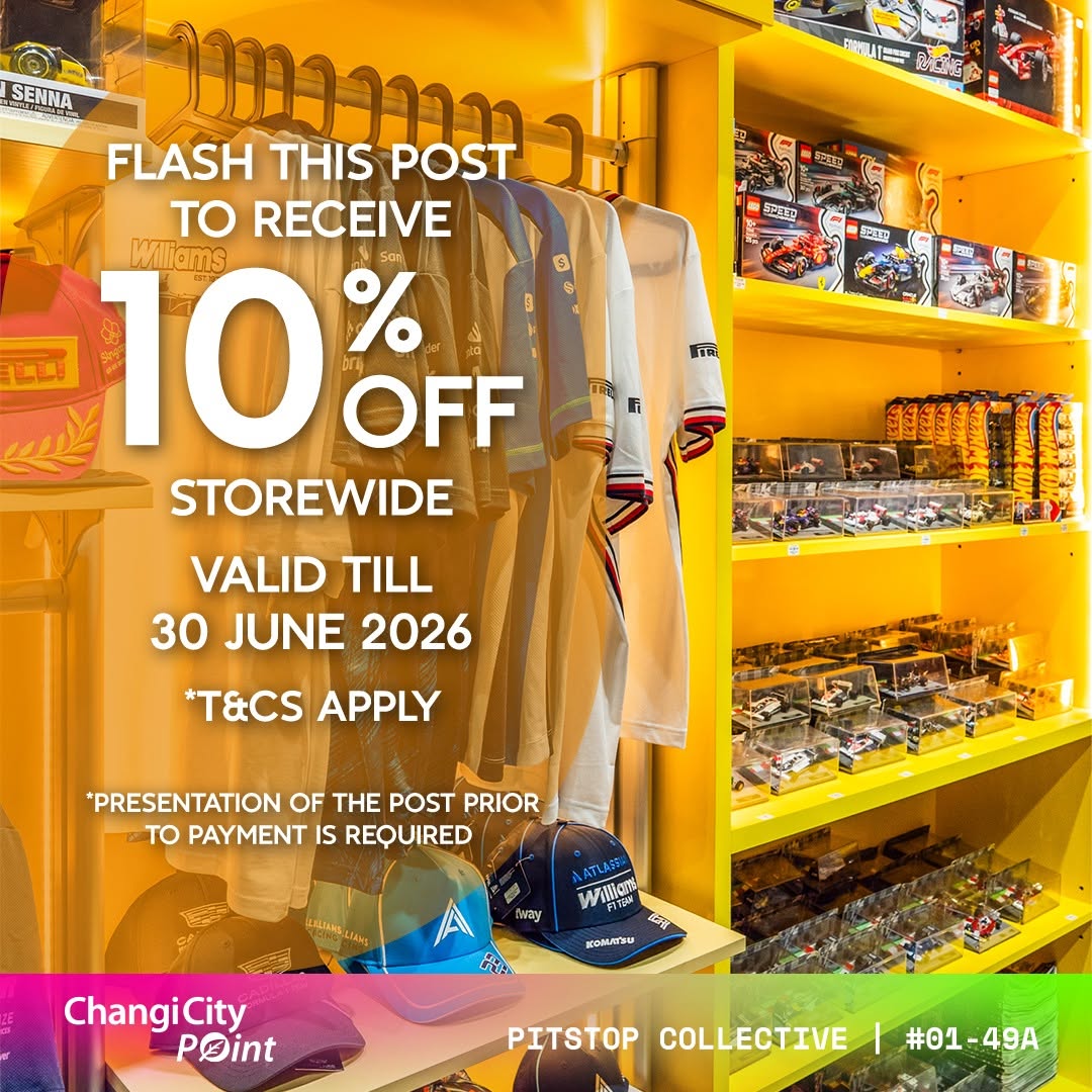 Pitstop Collective at Changi City Point offering 10% off storewide