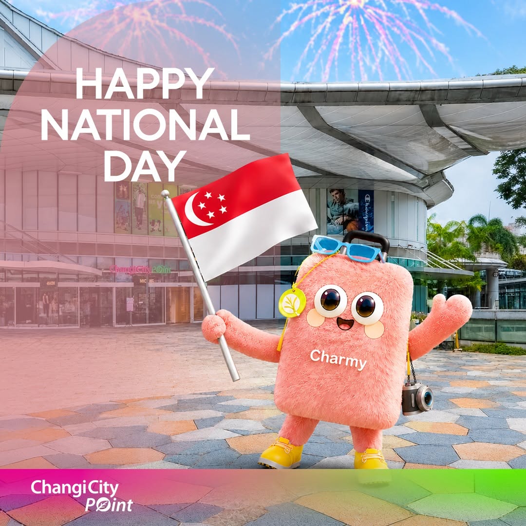 Charmy mascot celebrating National Day at Changi City Point